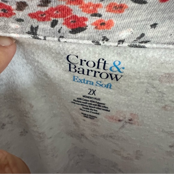 Croft & Barrow Grey Red Floral Boat Neck Long Sleeve Cotton Blend Sweatshirt 2X - Picture 3 of 6